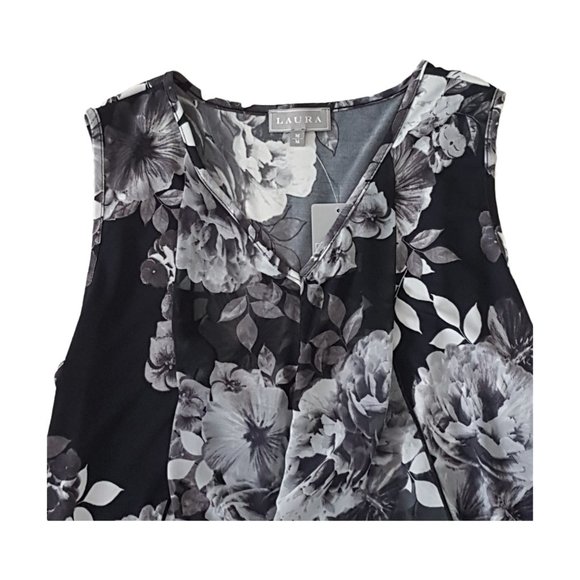 LAURA Blouse Tunic Tank Tee Shirt Medium US M Sleeveless V-Neck Floral Black - Picture 8 of 10